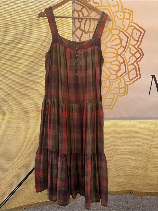 Faherty Dresses & Skirts - Faherty Olive and Rust Plaid Tiered Midi Dress